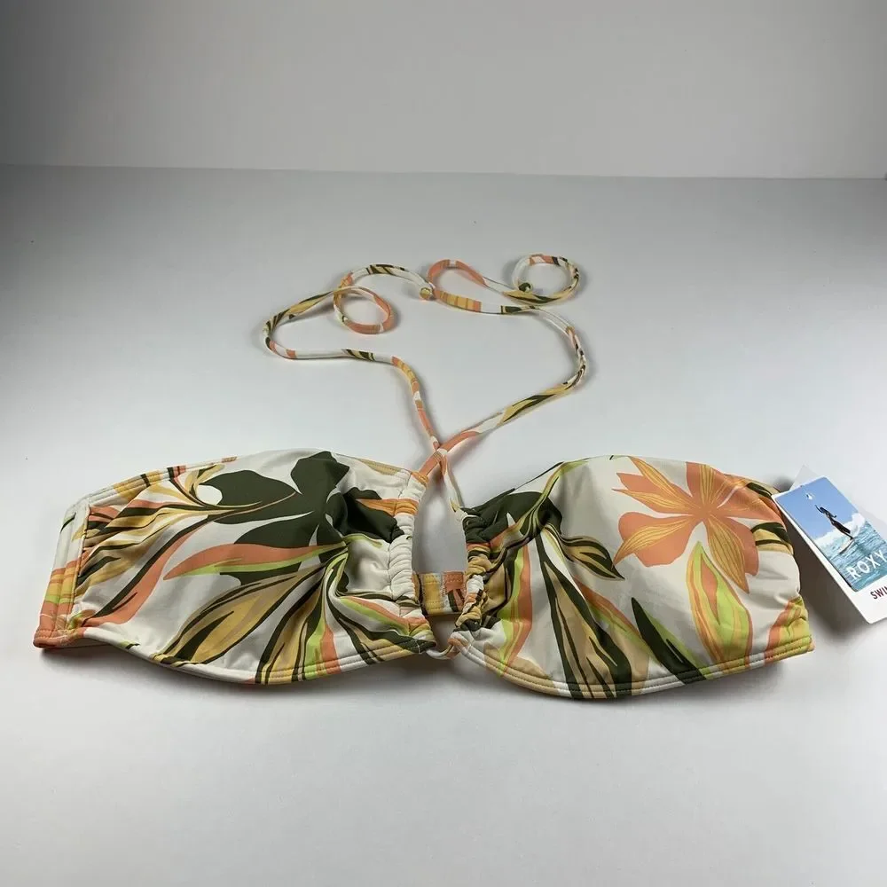 Roxy Printed Beach Classics Triangle Halter Bikini Top Womens Small Multi Floral